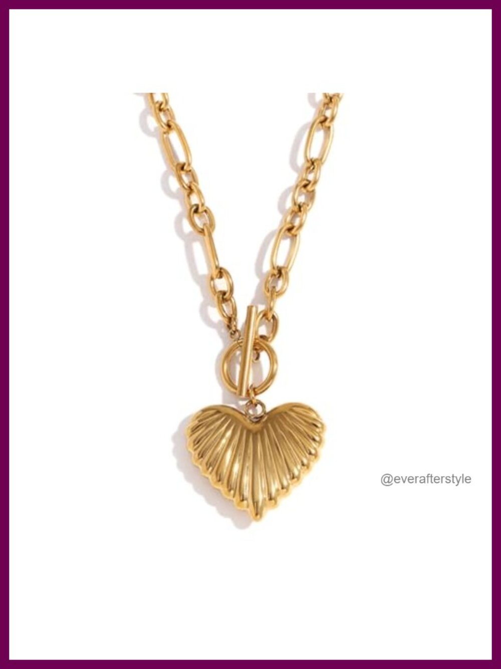 18K Gold Plated Puffy Heart Pendant Necklace Thick Paperclip Chain